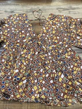 entro Brown Geometric Peplum Blouse with Multicolor Diamonds
